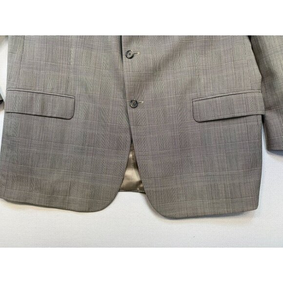 Bill Blass Mens Plaid Blazer Jacket Size 46 Reg Tan Checkered Wool Blend - Picture 11 of 14